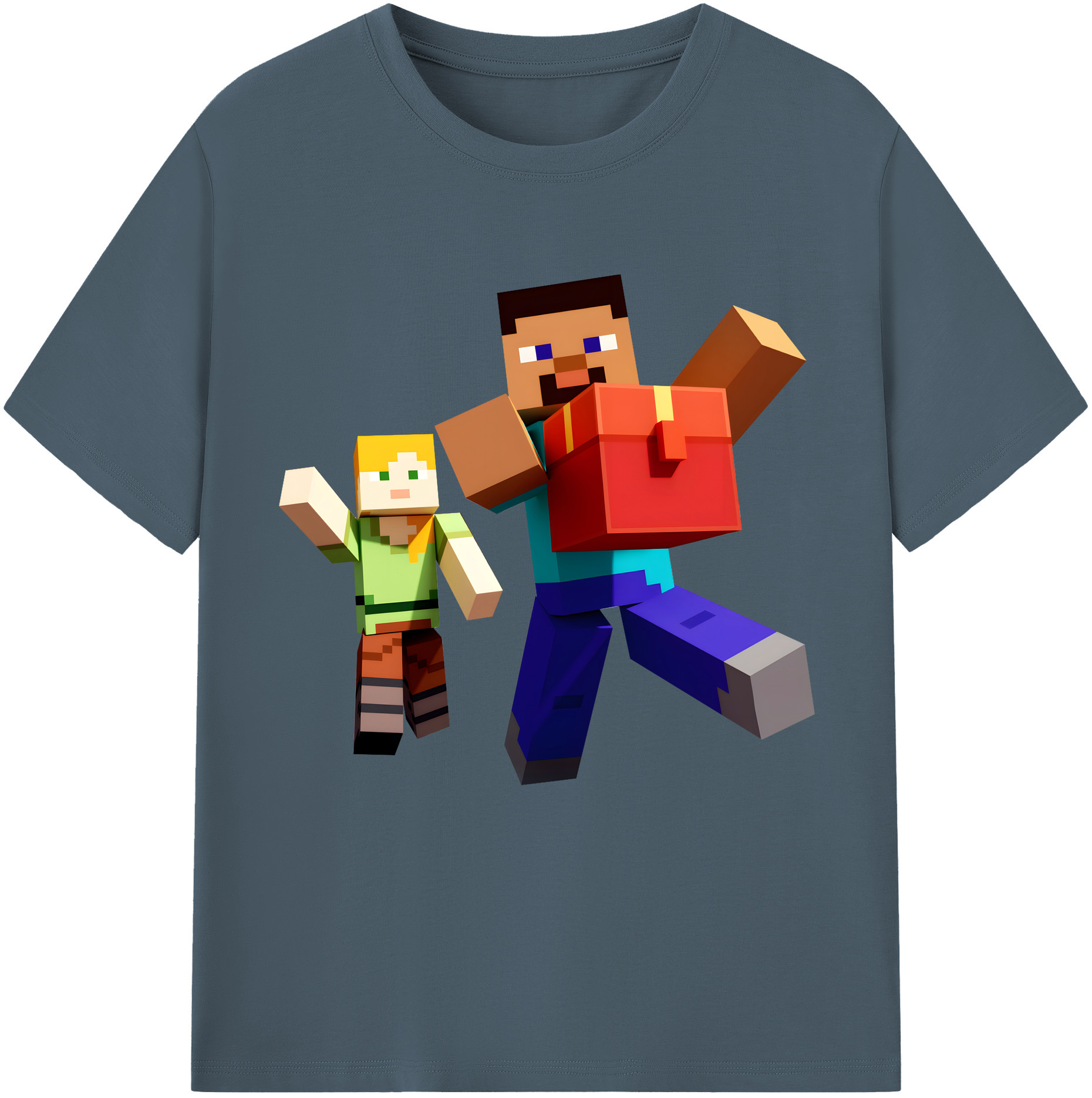 （画像用） マインクラフト ブロックの世界 Minecraft MC Block world 綿100％半袖Tシャツ（フロントプリント）